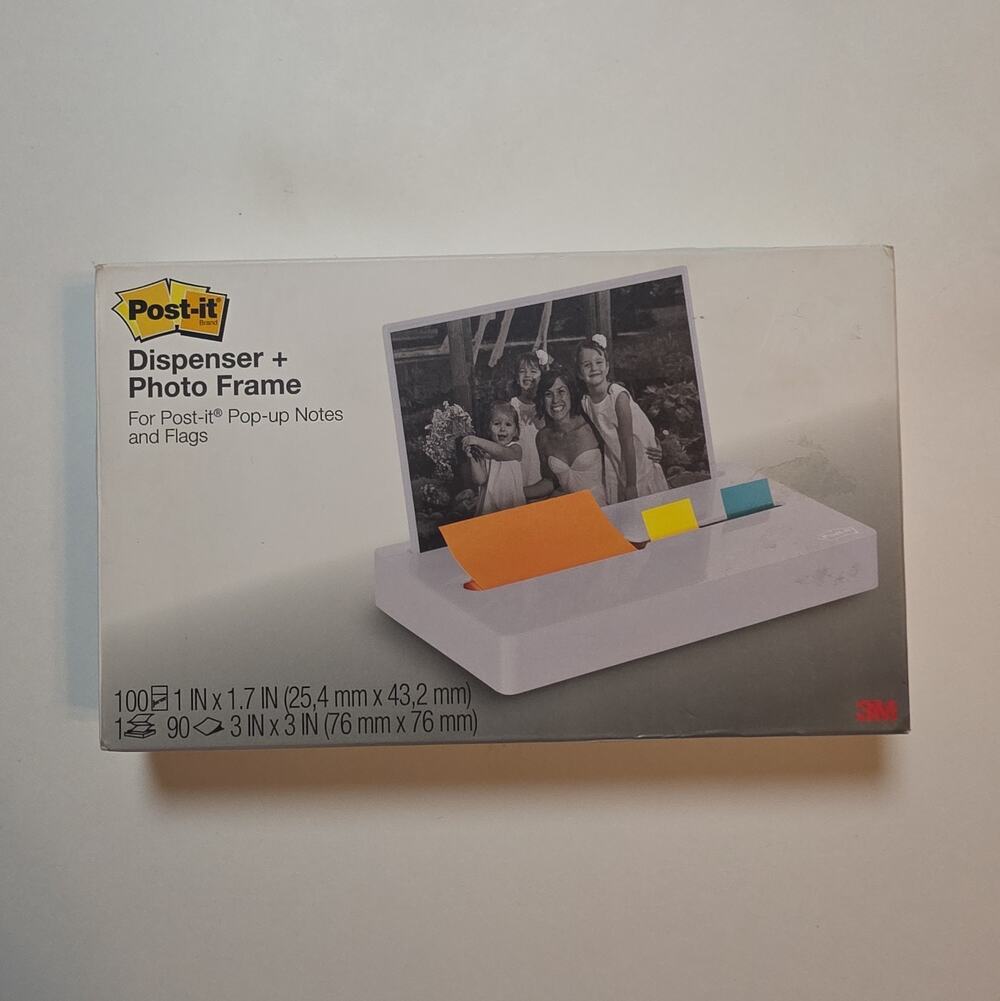 NEW White Post-it Dispenser + Photo Frame for Post-it Pop-Up Notes and Flags
